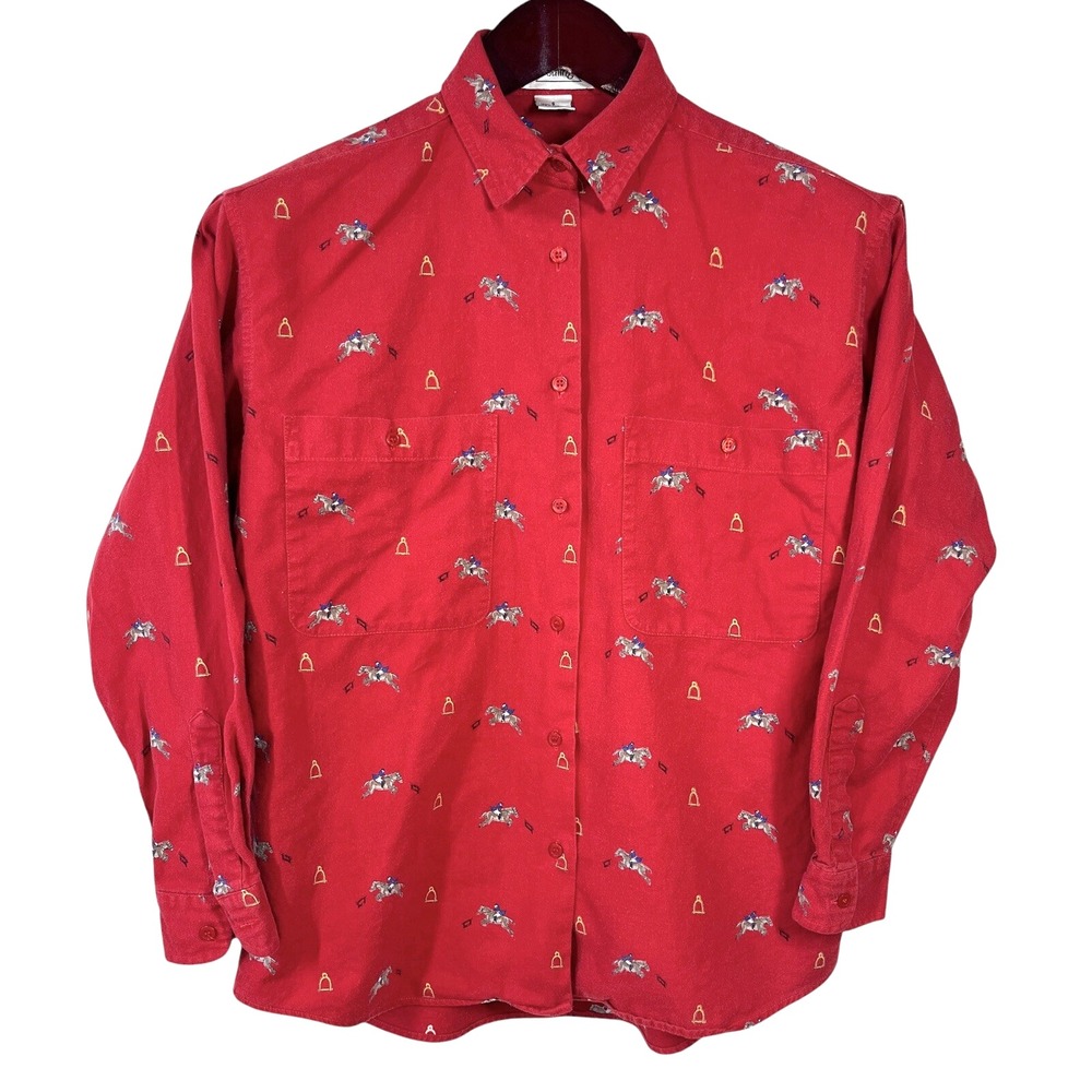 Gap Western Shirt Womens Sz S Vintage Equestrian Horse Jumping Stir-ups Rodeo